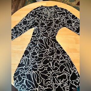 Blue Banana Monochrome Floral Long Sleeve Wrap Dress
